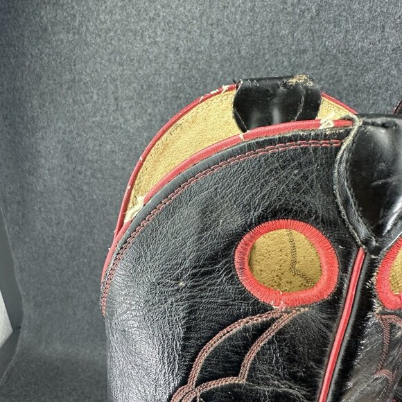 Vtg Justin Tall Elephant Print Spellout Buckaroo Leather Boots Black Red 6.5D - Picture 8 of 12